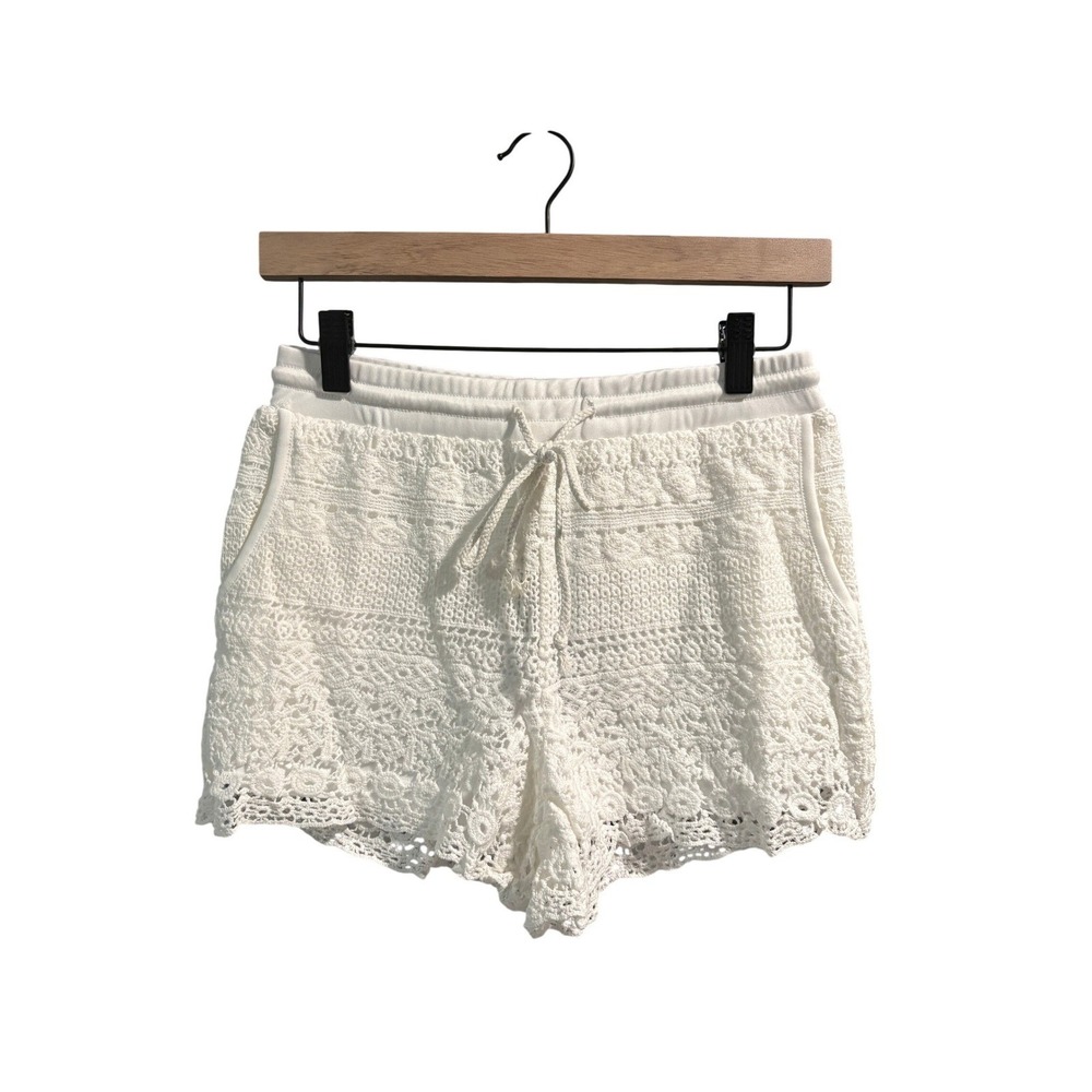Timing White Crochet Shorts‎ Elastic Drawstring Waist Boho Lace Size S/M